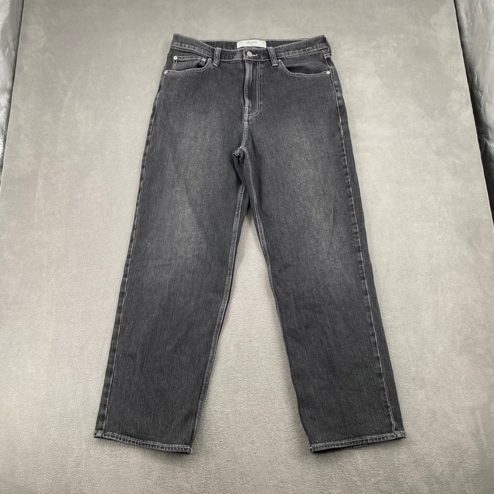 Hollister Baggy Jeans Mens 33x32 Faded Black Skull Graphic Relaxed Fit Denim